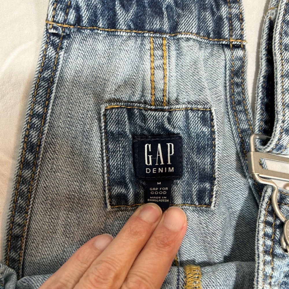 Gap Denim For Good Womens Medium Blue Distressed Relaxed Denim Overalls M - Picture 3 of 11